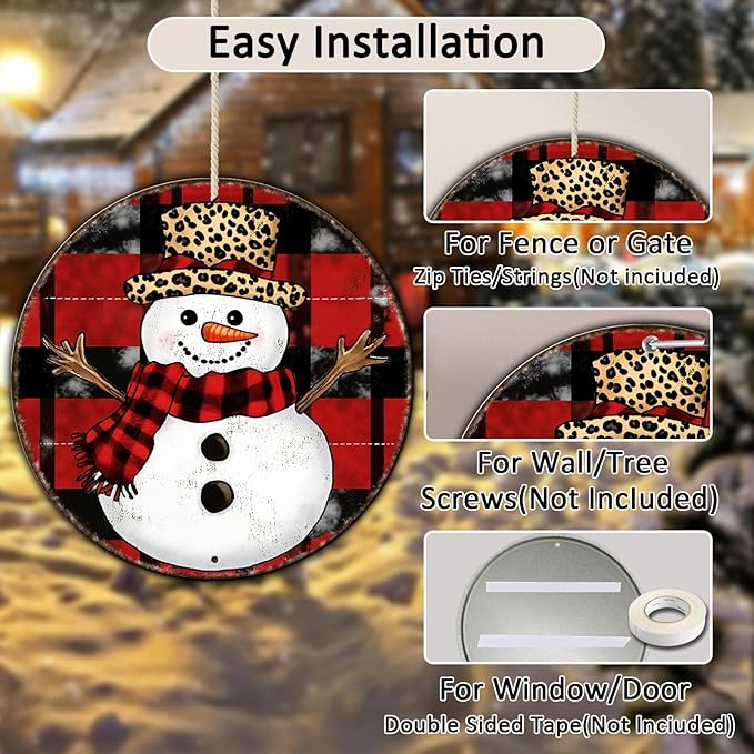 Round Christmas Snowman Tin Sign Vintage Snowman Sign Rustic Wall Decor For Christmas Home Fireplace And Holiday Gatherings Retro Sign 8 * 8 in