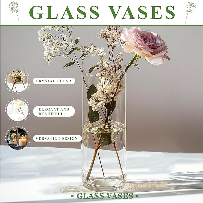 30pcs Glass Vase for Centerpieces, 4,6,7.5,8,10 inch Tall Clear Cylinder Flower Vase Bulk Floating Candle Holder for Wedding Table Home Décor and Party
