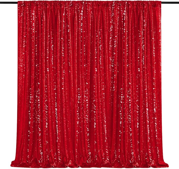 Red Sequin Backdrop Curtain 7ft x 7ft Background Drapes for Birthday Wedding Valentines Day Wall Decorations