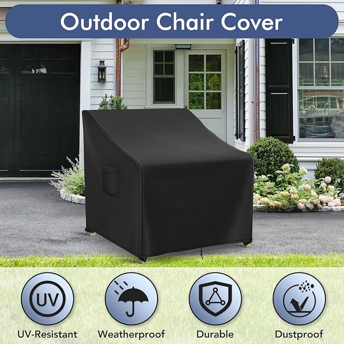 Patio Furniture Covers Waterproof for Chairs, Lawn Outdoor Chair Covers 2 Pack, Patio Chair Covers for Outdoor Furniture Fits up to 30W x 27D x 36H inches, Black