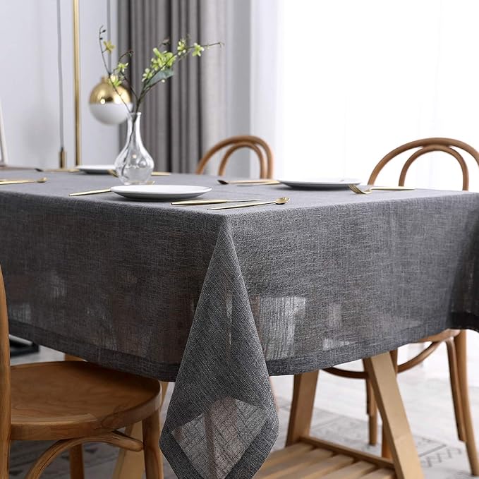maxmill Flaxy Faux Linen Tablecloth with 2-Tone Slubby Texture Wrinkle Free Anti-Shrink Soft Table Cloth for Kitchen Dining Tabletop for Outdoor and Indoor Use Rectangle 60 x 84 Inch Charcoal