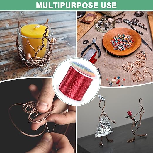 2-Rolls 0.4mm Jewelry Wire, 26 Gauge 328FT Craft Wire Copper Beading Wire for Jewelry Making/Planting/Weaving/DIY Crafting, Soft Metal Wires [100M, Red]