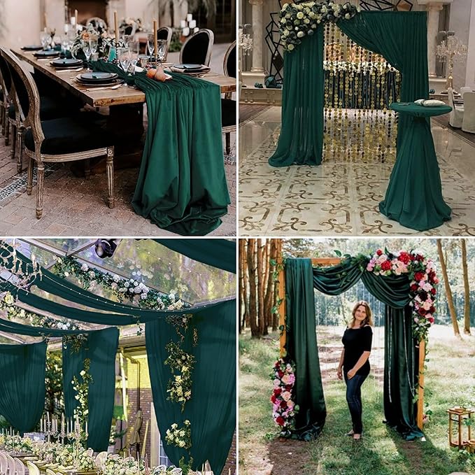 6 Panels Emerald Green Wedding Arch Drapery 28" x20Ft Wedding Arch Draping Fabric Chiffon Fabric Drape Sheer Backdrop Curtain for Nuptials Party Ceremony Birthday Arbor Drapery Reception Ceiling Décor