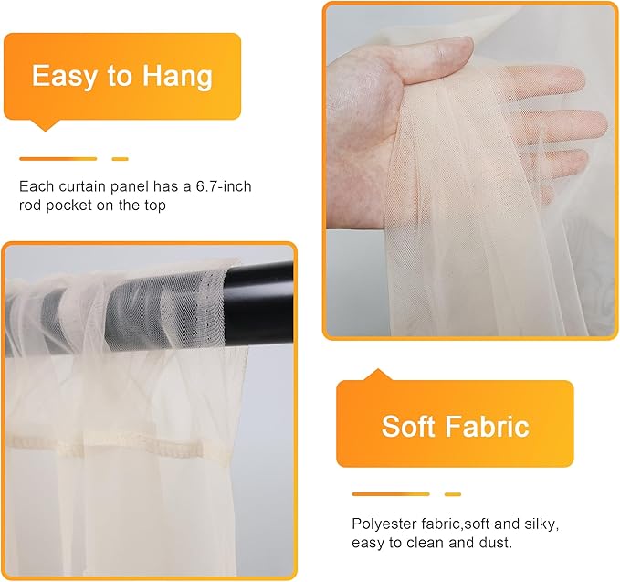 Fomcet Tulle Backdrop Curtains Champagne 30FT X 10FT Tulle Curtain with Lights String Sheer Backdrop Curtains for Parties Wedding Baby Shower Photo Shoot Decorations (6 Panels 5 x 10FT)