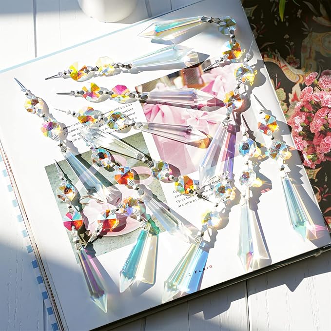 20pcs 55mm Chandelier Icicle Crystal Prism Suncatcher,Chandelier Crystals Replacement,Crystals for Chandeliers with Hooks for Windows Wedding Lamp Decoration(AB Colors)