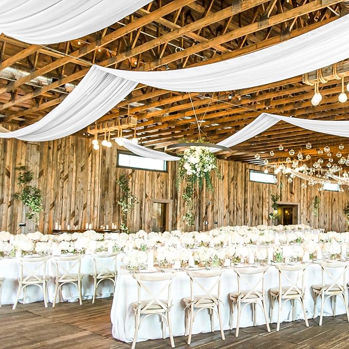 6 Panels White Ceiling Drapes for Wedding, 5ftx40ft Ceiling Drapes Cheesecloth Sheer Fabric Curtain Wedding Arch Draping Fabric Romantic Ceiling Decorations for Wedding Party Ceremony Stage