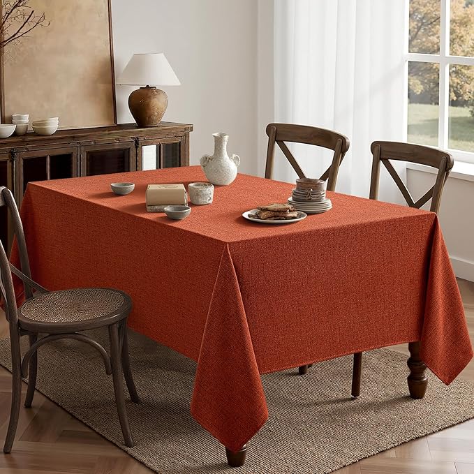 MIULEE Burnt Orange Linen Tablecloth 60x104 Inch Rectangle Table Cloth Waterproof,Stain Resistant & Wrinkle Resistant for Dining Party Wedding