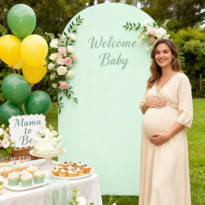 6FT Sage Green Arch Cover - Polyester Fitted Wedding Arch Stand Covers Round Top Chiara Arch Backdrop Cover for Birthday Party Banquet Photo Background Decoration