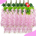 36 Pack Pink Wisteria Hanging Flowers, 3.44 Ft Fake Hanging Flowers, Artificial Wisteria Garland Vines for Wedding Room Backdrop Outdoor Patio Garden Decoration