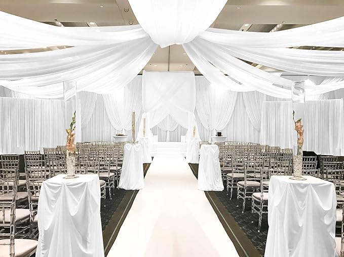 6 Panel White Wedding Drapes, 5ftx10ft Cheesecloth Sheer Fabric Curtains for Wedding Arch, Romantic Ceiling Decorations
