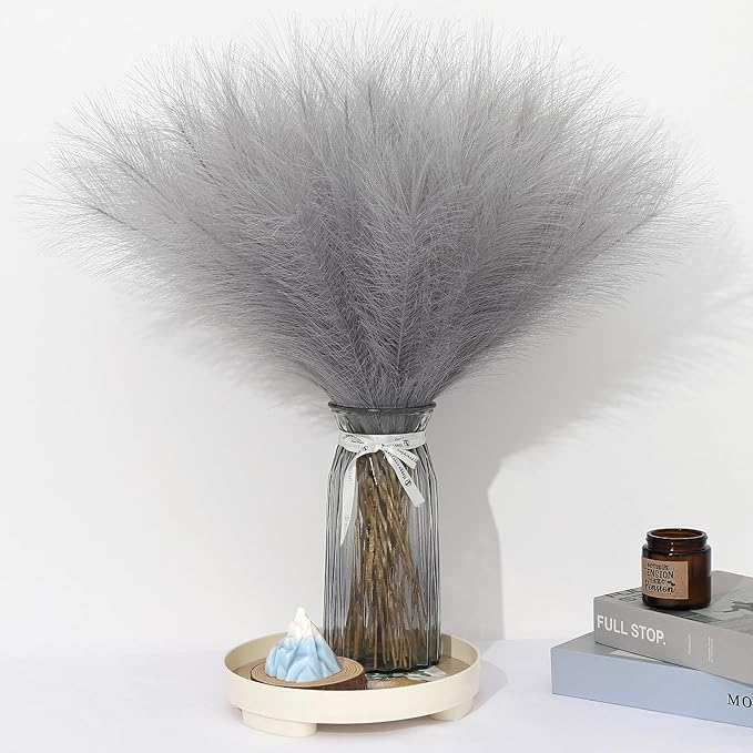 Grey Pampas Grass Decor 30 Pcs 21.7 Inch Faux Gray Pampas Grass Bulk Artificial Dried Flowers Small Vase Filler Pompas Grass.