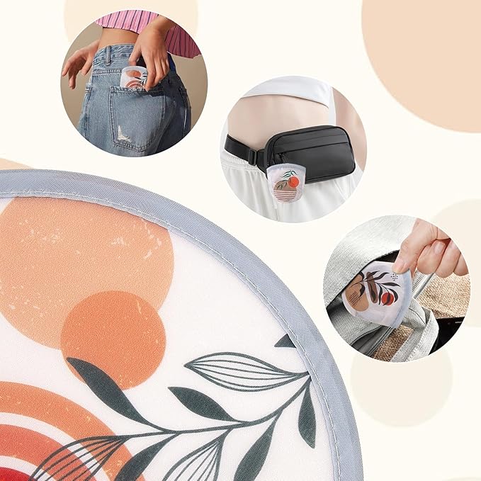 4Pcs Bohemian Round Foldable Hand Fan Japanese Foldable Fan Style Handheld Compact Cooling Fans,Round Folding Fan for Outdoor Games,Xmas Decoration,Festival,Party Favors,Travel,Events