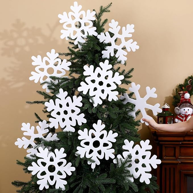 Gueevin 12in Snowflakes Christmas Tree Picks 10 Pcs White Snowflake Picks Christmas Tree Fillers Branches Xmas White Sticks for Wonderland Vases Winter Decoration