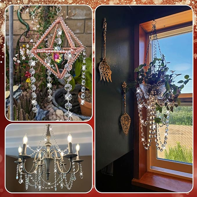 10 PCS Crystal Garland Strands, 33ft Hanging Crystal Strings for Window Curtains Doorway Decorations, Acrylic Clear Ball Crystal Ornaments for Christmas Tree, Wedding Party Home Chandelier Decor