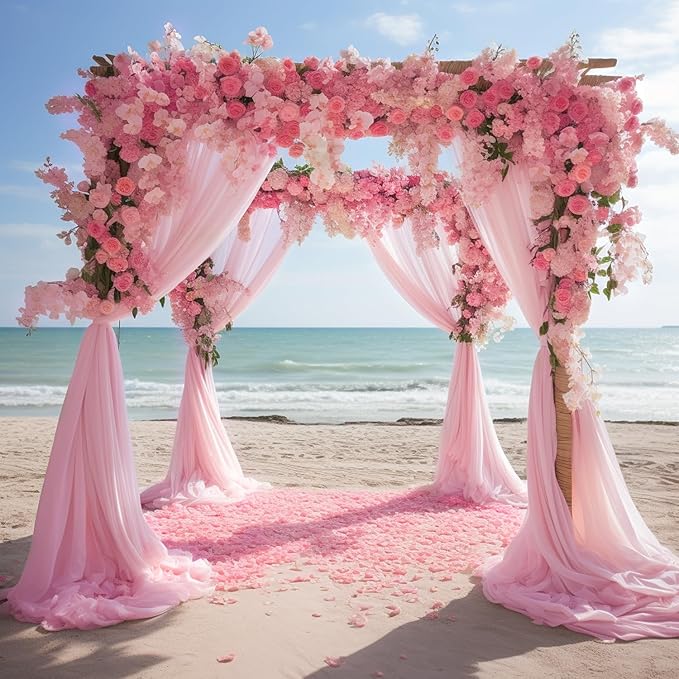 Wokceer Wedding Arch Draping 2 Panels 28.7" x 20FT Blush Pink Sheer Fabric Backdrop for Ceremony, Birthday Party, Bridal Shower Decoration