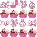 30 PCS He Asked She Said Yes Cupcake Toppers Diamond Ring Cupcake Picks Love I Do Cake Picks for Wedding Enaggement Bridal Shower Party Cake Decorations Supplies Pink