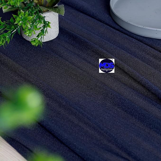 MDS 25 Pack 10ft Chiffon Table Runner 29 x 120 Inches Sheer Wedding Runner Romantic Rustic Table Runner for Wedding Decorations, Birthday Parties, Bridal Shower Party Arch Decor - Navy Blue