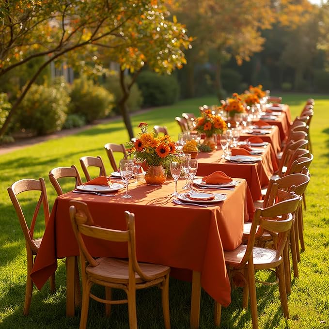 sancua Thanksgiving Square Tablecloths 70x70 Inch Rust, 2 Pack Fabric Fall Table Cloth for Square or Round Tables, Burnt Orange Washable Polyester Table Cover for Dinner, Holiday Party, Display Tables