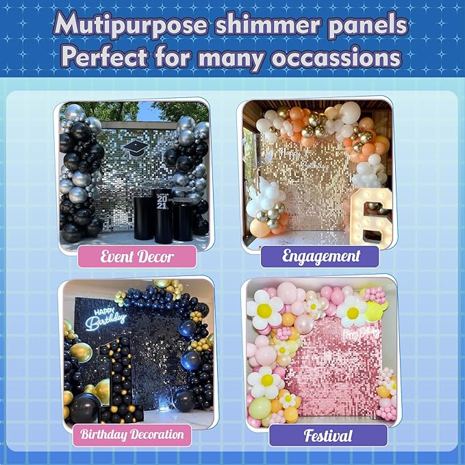 Qcity Matte White Sequin Wall Backdrop 30PCS, Black Back Not See-Through Design, Square Sequin Glitter Backdrop Panel, Perfect for Outdoor Events, Birthdays, Wedding and Party Decoration