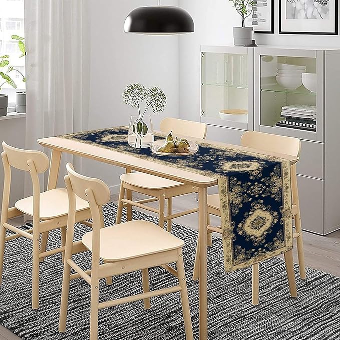 Vintage Elegant Farmhouse Table Runner Blue Beige Flower for Home Farmhouse Kitchen Table Dining Coffee Room Garden Party Wedding Decor 13x72in