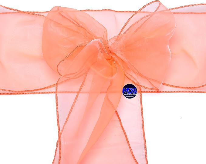 MDS Pack of 150 PCS Organza Chair Sashes Wider Dining Chair Bows Ribbon Tie Back for Wedding Party Birthday Bridal Shower Reception Event Banquet Home Chair Cover Decoration - Light Orange