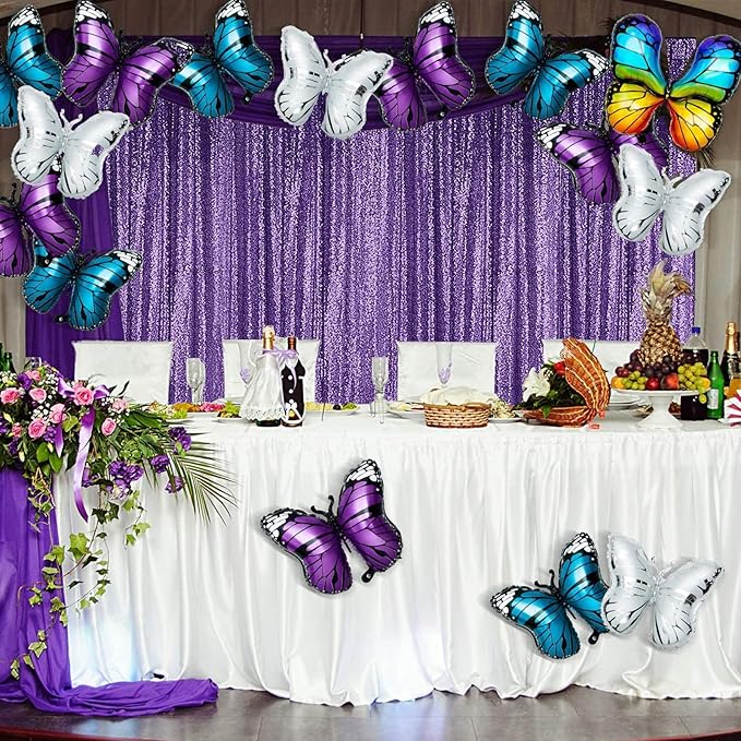 Sugargirl Purple Sequin Backdrop Curtain 2 Panels 2FTx8FT Glitter Purple Background Drapes Sparkle Photography Backdrop for Party Wedding Birthday Wall Decoration