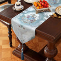 HeMiaor Elegant Table Runner Thick Chenille and with Delicate Tassel for Daily Classic Decoration Light Blue Gorgeous Flower Pattern 13x60 Long