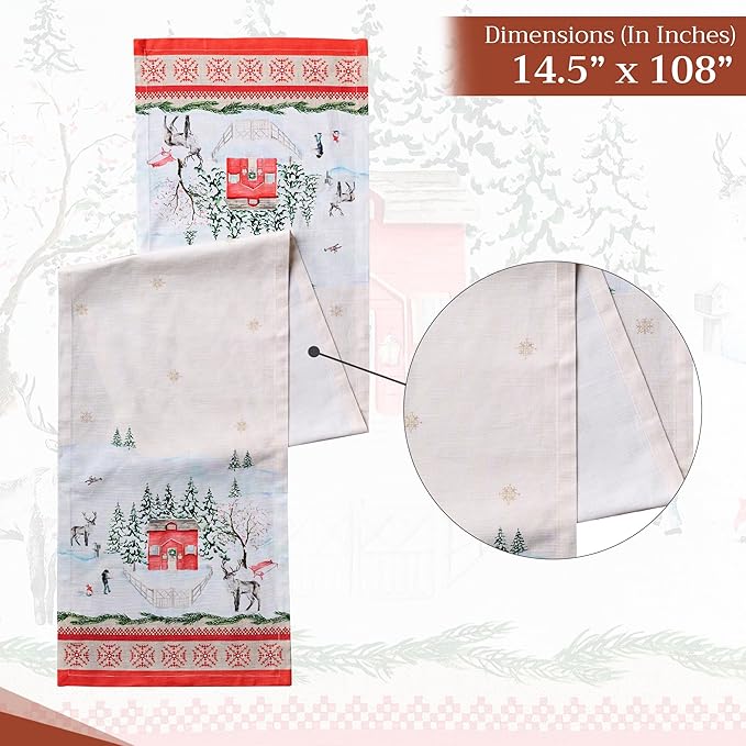 Maison d' Hermine Table Runner 100% Cotton Single Layer Table Runners 108 inches Long for Thanksgiving Christmas Decorations Home Kitchen Dining Party Wedding (Rural Christmas, 14.5" x 108")