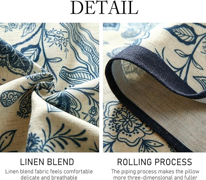 ISAENNE Designer Chinoiserie Elegant Linen Extra Long Table Runner 118 Inches,Blue Floral Pattern Decor Table Runners for Thanksgiving,Dining Room,Banquet,Kitchen Tables,Christmas,12"*118"-Ruyi B