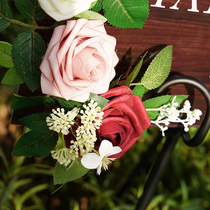 PONATIA 5FT Burgundy Artificial Flowers Garland, Dusty Rose Flowers Garland for Wedding Ceremony Garlands Backdrop Arch Flowers, Table Christmas Decorations (Burgundy & Ivory)