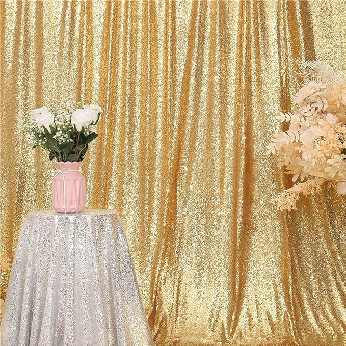 Poise3EHome Gold Backdrop Curtain, 6FT x 8FT Sequin Backdrop, Sequin Curtains for Party Wedding Sequence Backdrop