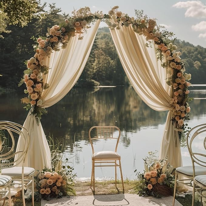 Wokceer Wedding Arch Draping Fabric 2 Panels 28.7" x 20FT Champagne Drapes Sheer Fabric Backdrop Arch Draping Fabric for Wedding Ceremony Birthday Party Bridal Shower Decoration
