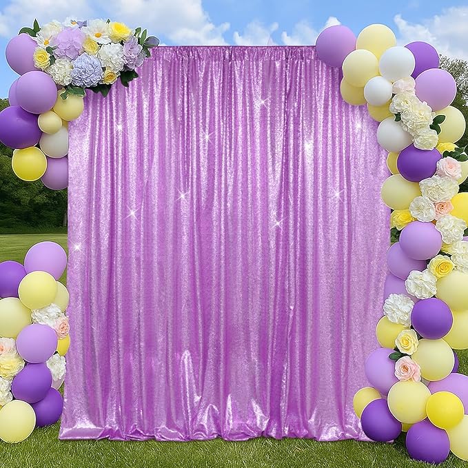 SquarePie Sequin Backdrop Less Transparent Background Sparkly Curtain for Wedding Party 6FT x 8FT Lavender