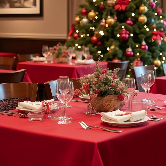 sancua Christmas Red Square Tablecloths 85x85 Inch, 2 Pack - Fabric Table Cloth for Square or Round Tables, Washable Polyester Table Cover for Dinner, Holiday Party, Decorative Display Tables