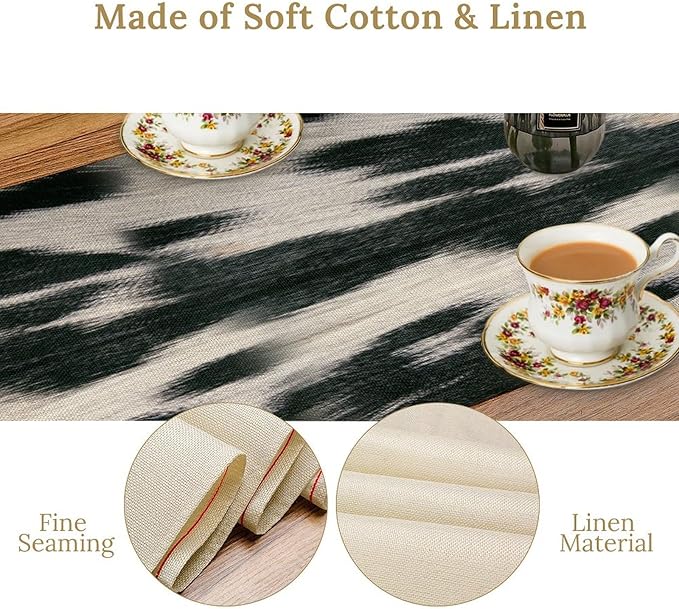 Rustic Cow Skin Print Table Runner, Country Farm Animal Fur Skin Pattern Western Style Brown Cowhide Print Cotton Linen Cottage Dinner Runner for Home Kitchen Dining, 13x60 Inch