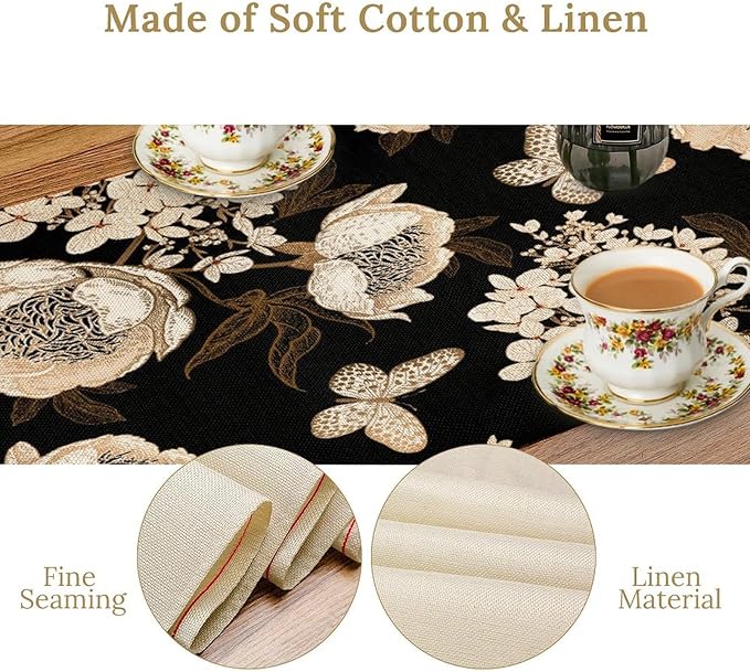Watercolor Peony Table Runner, Modern Kitchen Dining Room Bohemian Floral Tabletop Decoration for Kitchen Cafe 13x108 Inch