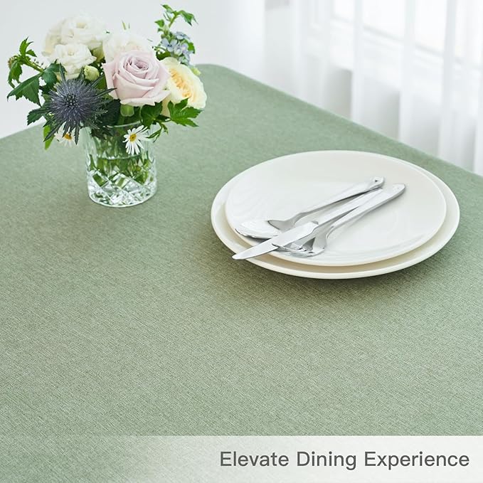 maxmill Linen Textured Rectangle Tablecloth Water Resistant Wrinkle Free Spill-Proof Stain Proof Table Cloth for Dining Room Decoration Banquet Party Wedding Holiday Dinner, 52 x 84 Inch Sage Green