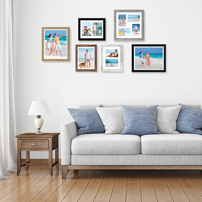 8.5x11 Picture Frame Set of 2, Gray Certificate Document Frames with Glass Collage Frame, Display Pictures Two 5x7 With Mat or 8.5 x 11 Without Mat - Horizontal or Vertical Wall Mounting