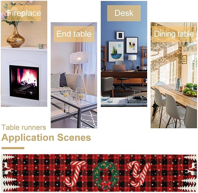 Christmas Table Runner, Red Winter Xmas Holiday Table Cloth Kitchen Dining Table Decoration for Home Party Decor 13x36 Inch
