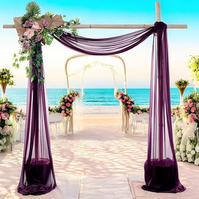 MDS Halloween Chiffon Draping Fabric - 2 Panel, 30" Wide x 100ft Long - Sheer Spooky Arbor & Canopy Drapery for Haunted House Backdrops, Party Ceilings, DIY Costumes & Themed Events - Eggplant