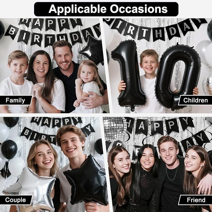 11th Birthday Decorations for Boys Girls, Black Silver Happy Birthday Party Decorations， 11 Year Old Party Supplies with Number 11 Balloons, Banner, Fringe Curtains Kit