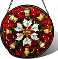 Stained Glass Window Hanging - Golden Bells Flowers Suncatcher for Doors Home Christmas Decoration Winter Sun Catcher Thanksgiving New Year Birthday Gift for Friend Women Men Mom Nana 11.8 in