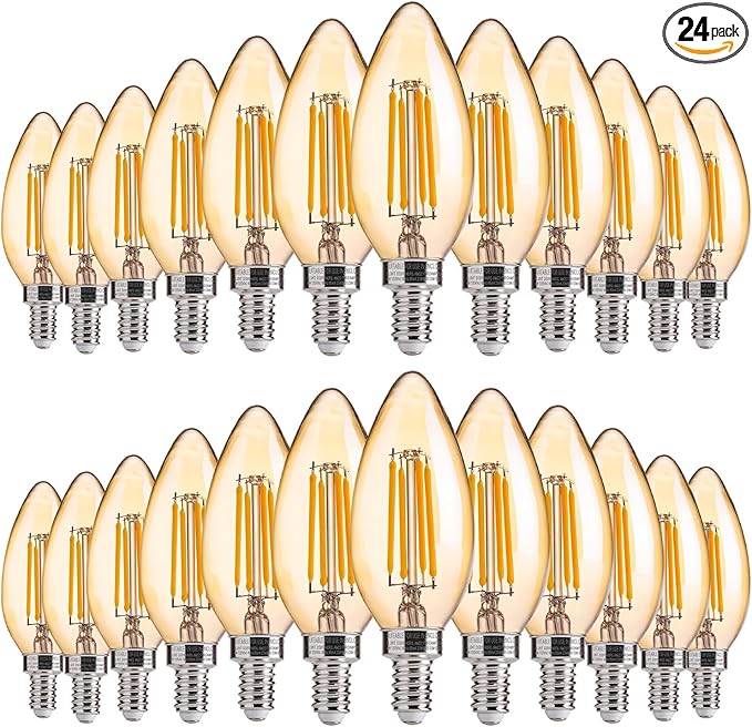 FLSNT Amber LED Candelabra Light Bulbs 40W Equivalent, B11 E12 LED Chandelier Bulbs, 2200K Warm White, Dimmable, 330LM, 24 Pack UL,CA65 Listed.