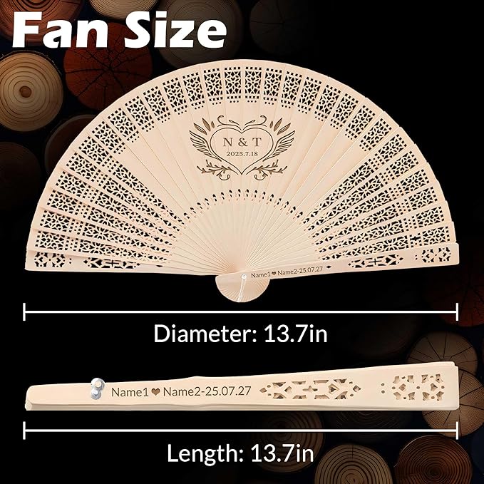 10 PCS Custom Fans Personalized Folding Fans for Line Dancing Wooden Hand Fan Wedding Favors Bulk Fans for Guests Party Event Use (Style02)