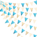 Champagne Gold Sky Blue Beige Decorations Metallic Fabric Triangle Pennant Banner Bunting Flag Garland for Birthday Baby Shower Engagement Wedding Graduation Bridal Shower Party Decorations Supplies