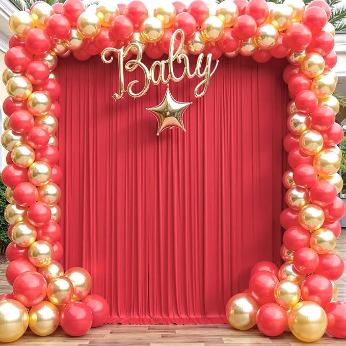 20×14ft Wrinkle Free Red Backdrop Curtain for Wedding Parties,2 Panels 5×14ft Height Soft Silky Polyester Backdrop Drapes Red Photo Back Ddrop Curtains for Event Photography Christmas Background Cloth