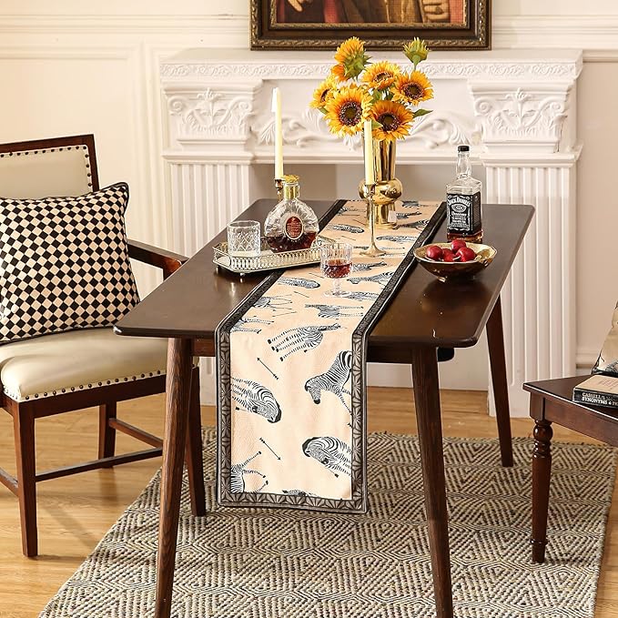 patdrea Designer Elegant Wild Animals Velvet Table Runner, Beige Brown with Zebra Texture Pattern Table Mat, Decoration for Kitchen Dining Coffee Table Cabinet Banquet Thanksgiving,12"*102"