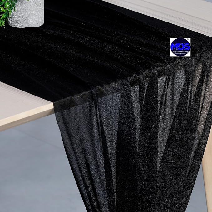 MDS Halloween Chiffon Table Runner - 25 Pack, 29 x 170 Inches, 14ft Each - Sheer Spooky Table Runners for Haunted House Parties, Trick-or-Treat Tables, Witchy Décor, Wedding & Events - Black