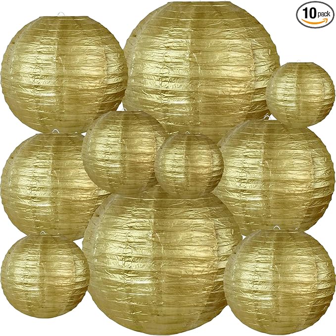 BEISHIDA Gold Round Paper Lanterns Decorative Hanging Chinese Japanese Paper Lanterns Lamp for Christmas New Years Birthday Wedding Baby Bridal Shower Home Decor Party Decoration（10 Packs）