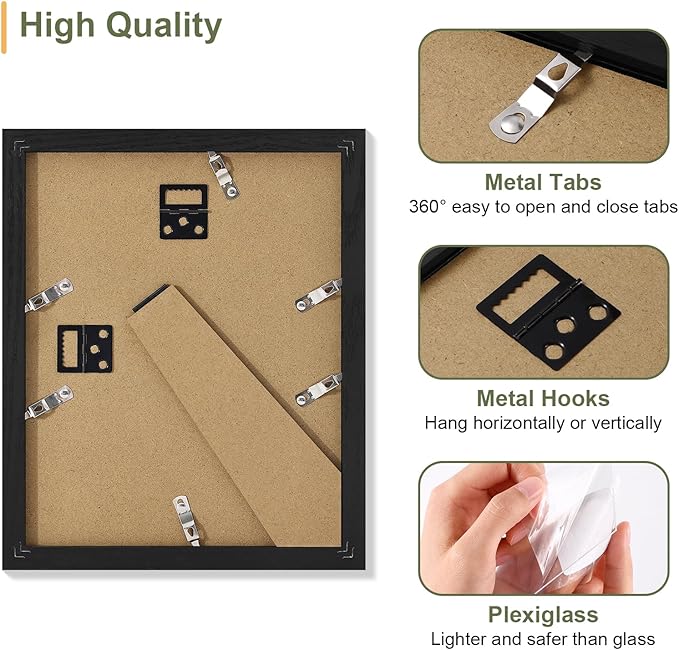 Vittanly 8x10 Collage Picture Frame, Displays 2Pcs 4x6 Pictures with Mat, Photo Frame for Wall Mounting or Table Top with Stand, Black, 1 Pack